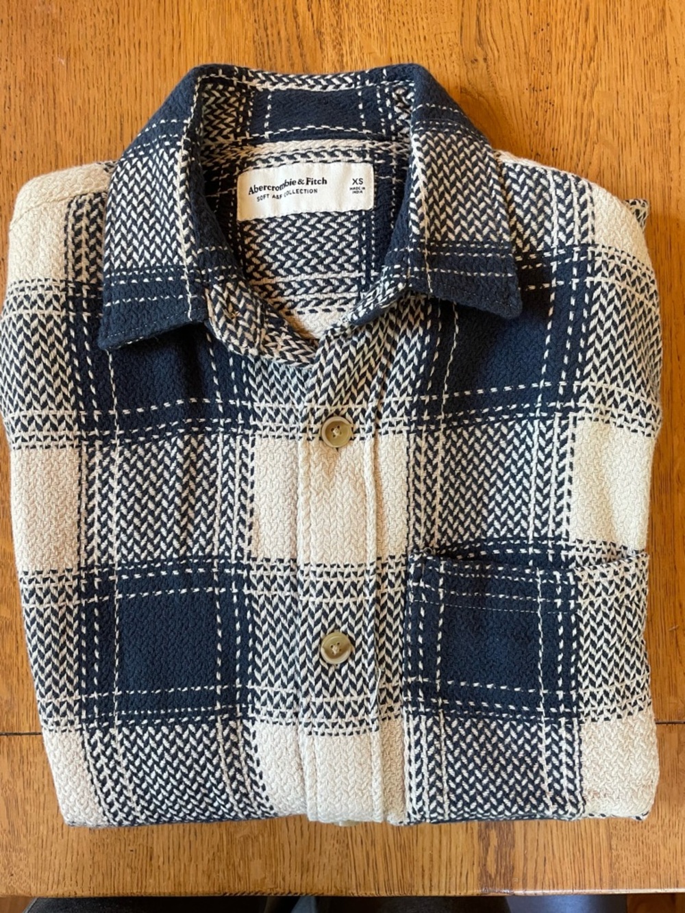 Abercrombie & Fitch Navy and Cream Plaid Button-Down Shirt